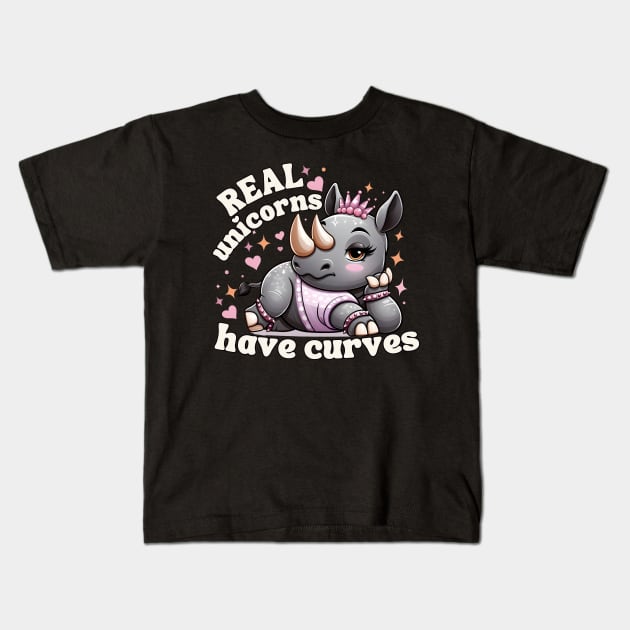 Real Unicorns Have Curves Kids T-Shirt by Annabelhut